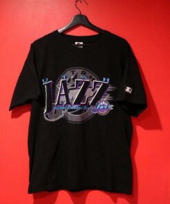 Vintage Style Utah Jazz Starter Tshirt Hoodie Crewneck Sweatshirt Reprinted Full Color Full Size Gifts for NBA Fans
