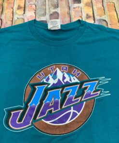 Vintage Style Utah Jazz Tshirt Hoodie Crewneck Sweatshirt Reprinted Full Color Full Size Gifts for NBA Fans