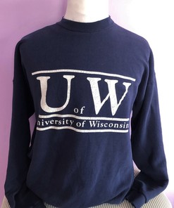Vintage University Of Wisconsin Madison Blue 1980s Ncaa College Sweatshirt Hoodie Shirt Gifts for Fans