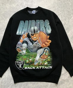 Vtg 90s NFL Los Angeles Raiders Tshirt Pullover Hoodie Crewneck Sweatshirt Reprinted Full Color Full Size Gifts For NFL Fans