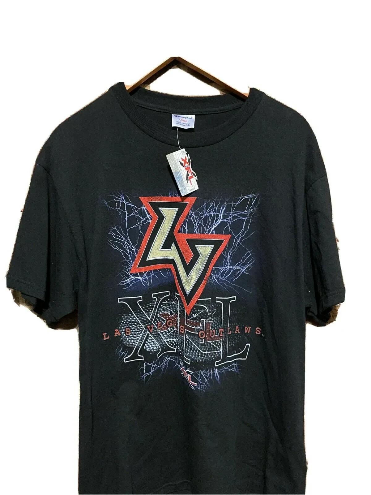 Vtg Style Champion Xfl Football Las Vegas Outlaws Tshirt Pullover Hoodie Crewneck Sweatshirt Reprinted Full Color Full Size Gifts For NFL Fans