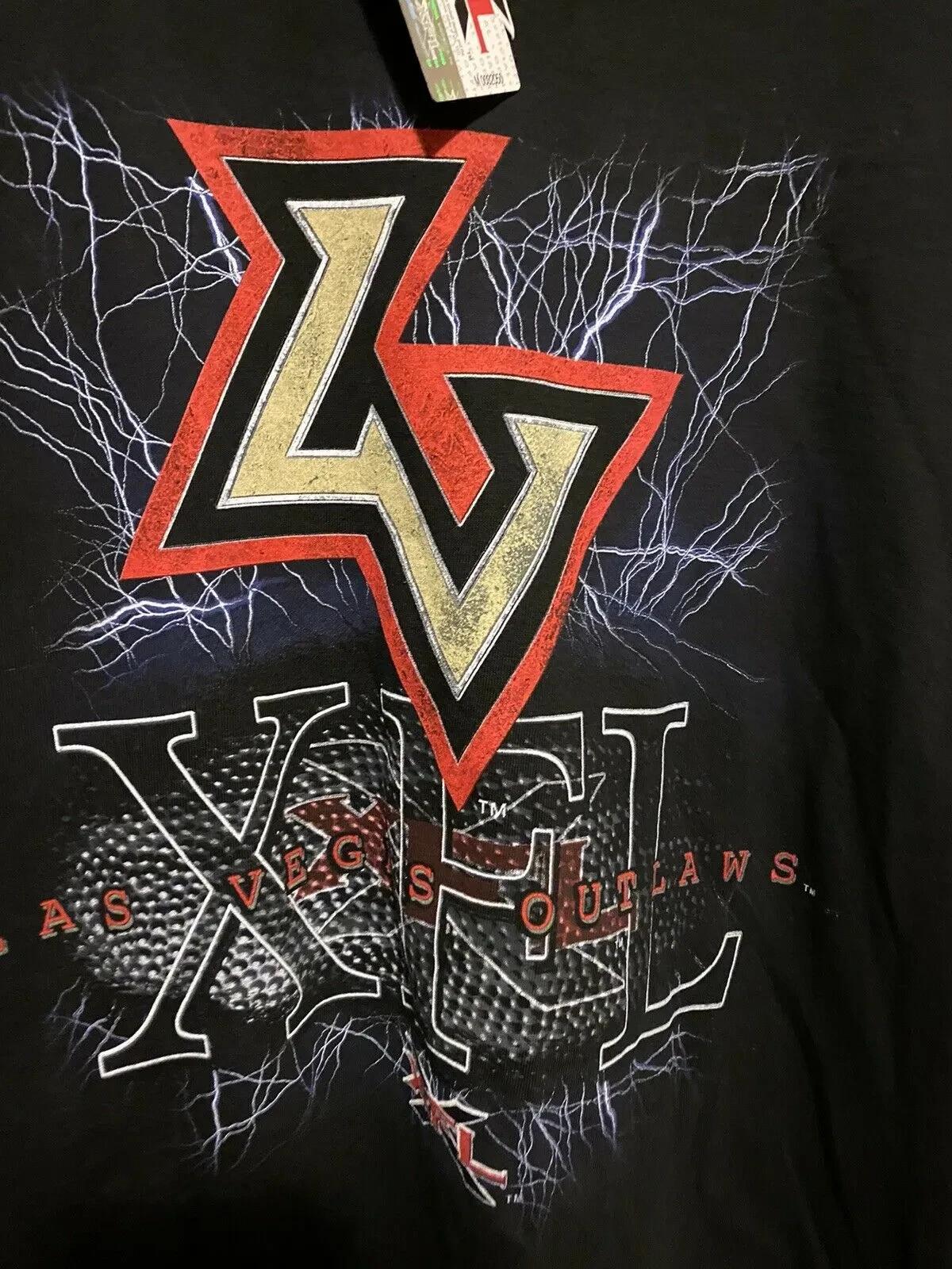 Vtg Style Champion Xfl Football Las Vegas Outlaws Tshirt Pullover Hoodie Crewneck Sweatshirt Reprinted Full Color Full Size Gifts For NFL Fans - Image 2