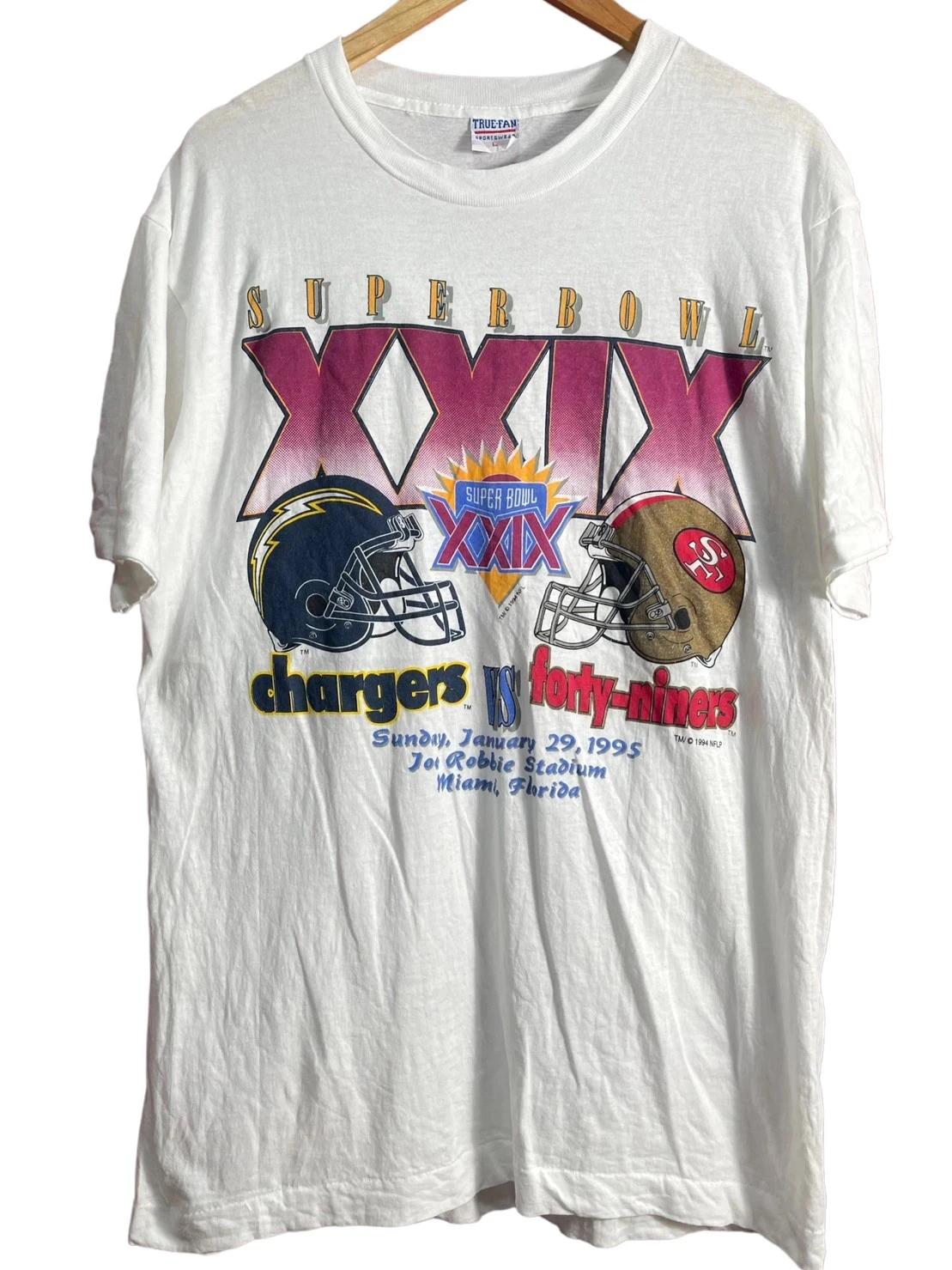 Vtg Style Chargers Vs 49Ers Super Bowl Xxix '95 Gracphic Tshirt Pullover Hoodie Crewneck Sweatshirt Reprinted Full Color Full Size Gifts For NFL Fans