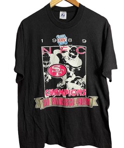 Vtg Style San Francisco 49Ers 1989 Nfc Champions Tshirt Pullover Hoodie Crewneck Sweatshirt Reprinted Full Color Full Size Gifts For NFL Fans