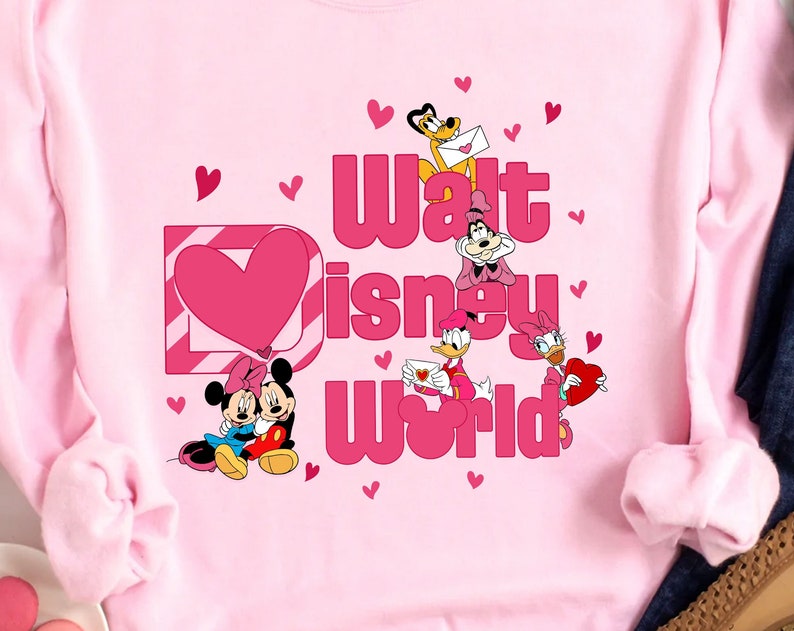 Walt Disney World Valentine Sweatshirt Disney With Heart Valentine's Day Shirt Cute Disney Unisex T-Shirt Gift For Men Women Couple - Image 2
