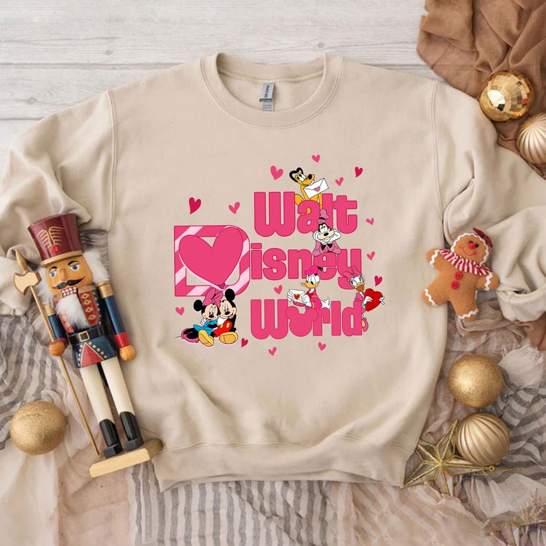 Walt Disney World Valentine Sweatshirt Disney With Heart Valentine's Day Shirt Cute Disney Unisex T-Shirt Gift For Men Women Couple - Image 3