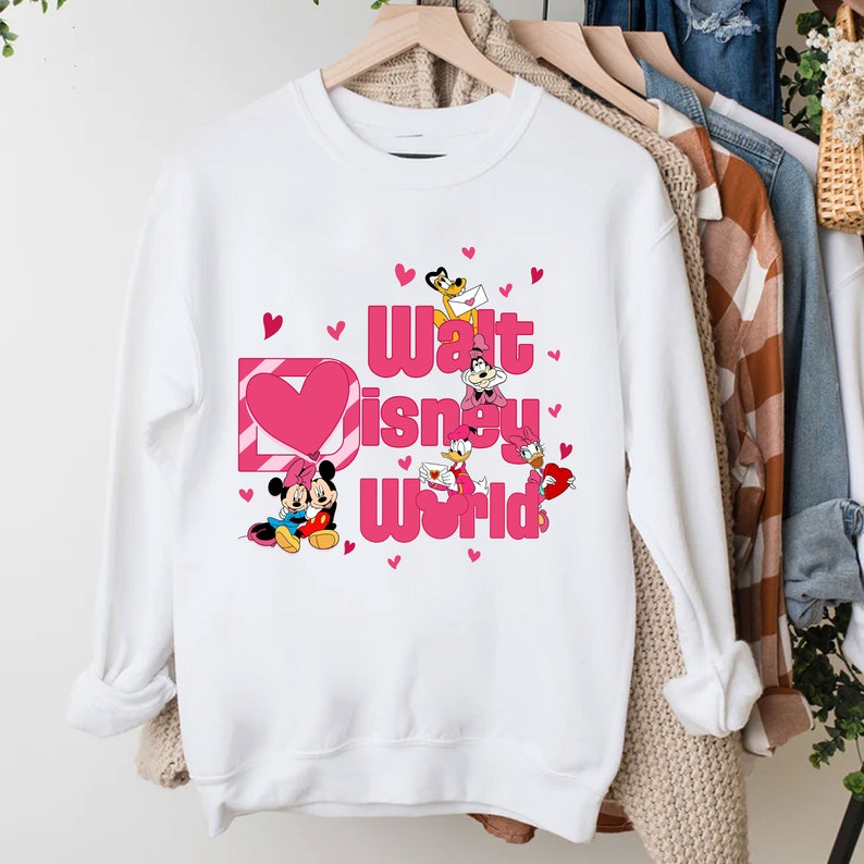 Walt Disney World Valentine Sweatshirt Disney With Heart Valentine's Day Shirt Cute Disney Unisex T-Shirt Gift For Men Women Couple - Image 4