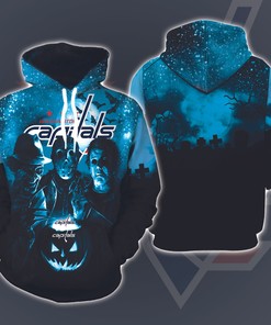 Washington Capitals Halloween 3D All Over Print Hoodie Zip Featuring Michael Myers, Jason Voorhees, And Freddy Krueger