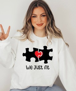 We Just Fit Love Unisex Crewneck Sweatshirt, Love Puzzle Sweatshirt, Valentine Sweatshirt