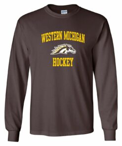 Western Michigan Broncos Arch Logo Hockey Shirt Sweatshirt Pullover Hoodie Reprinted Full Color Full Size