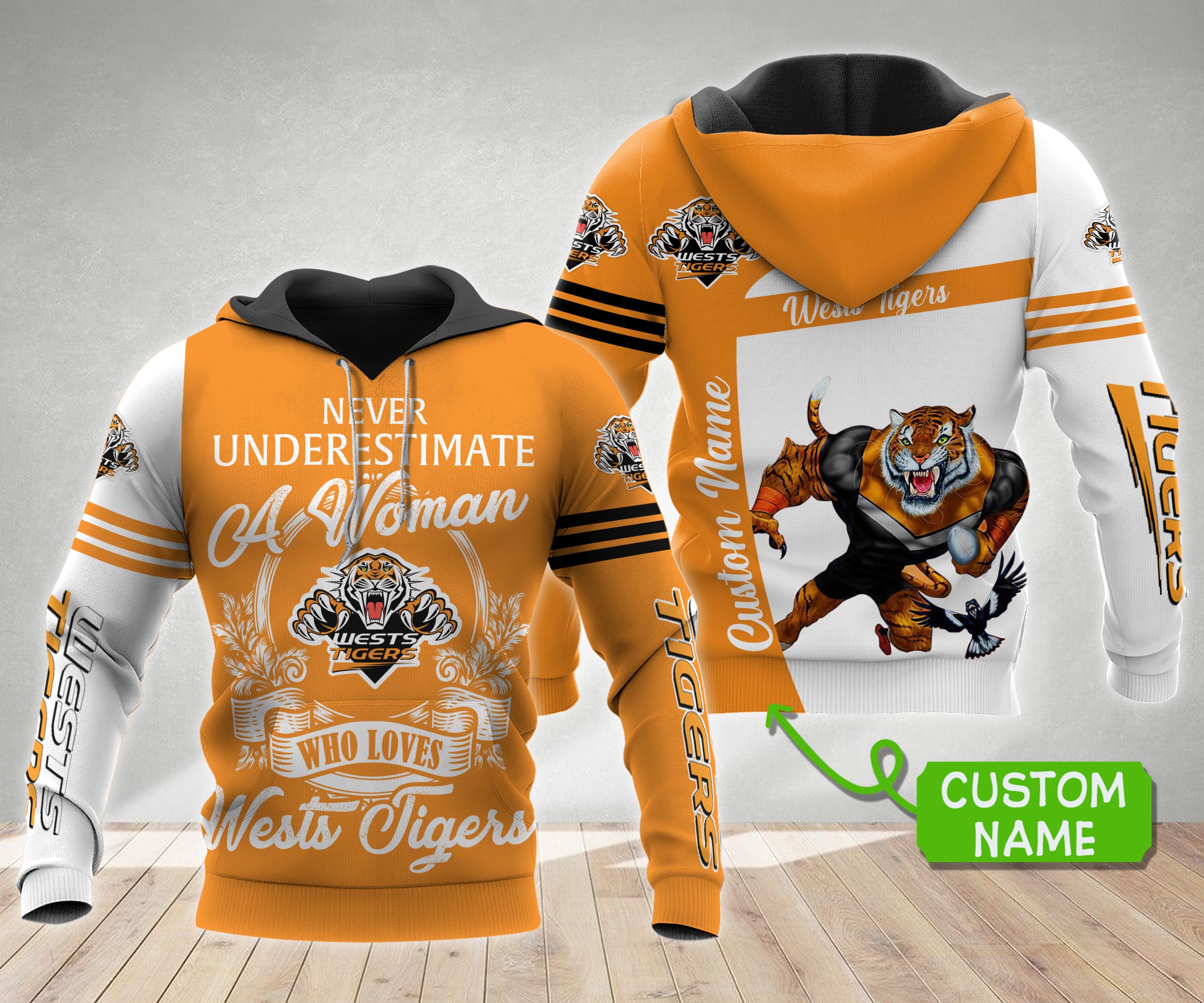 Wests Tigers Personalized A Women Loves Tigers 3D Hoodie Zip Hoodie, Nrl 3D All Over Print Hoodie Zip Hoodie