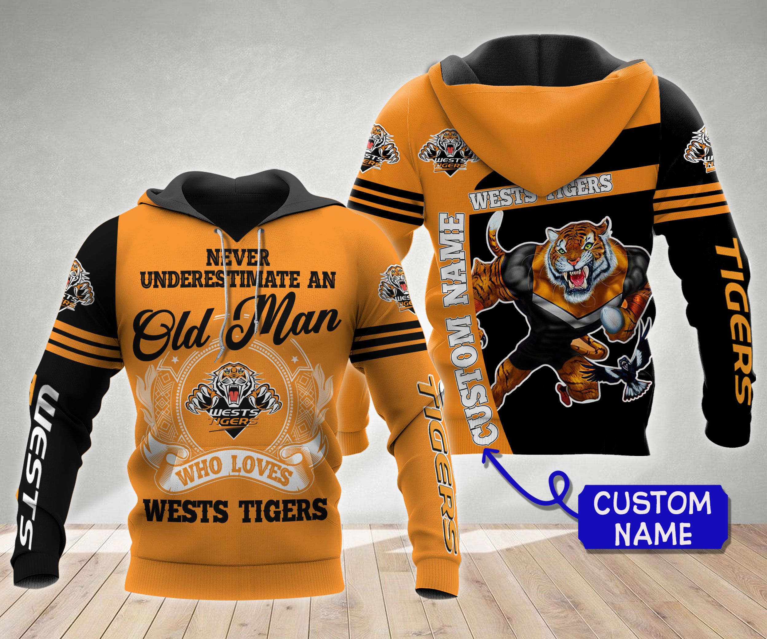 Wests Tigers Personalized An Old Man Loves Tigers 3D Hoodie Zip Hoodie, Nrl 3D All Over Print Hoodie Zip Hoodie