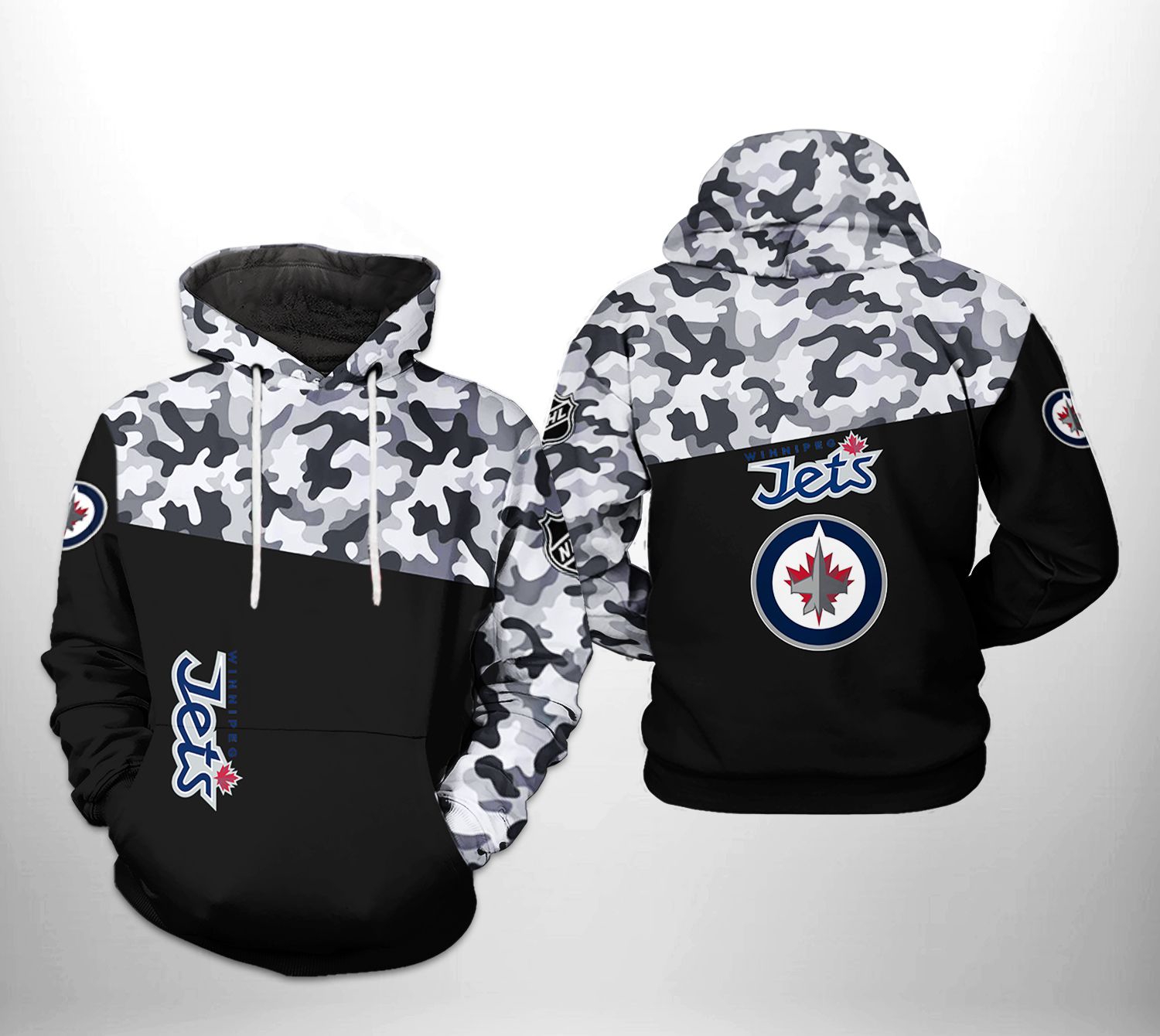 Winnipeg Jets Nhl Camo Veteran 3D All Over Print Zip Up Hoodie Option