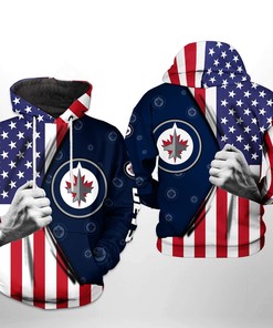 Winnipeg Jets Nhl Us Flag 3D All Over Print Zip Up Hoodie Option