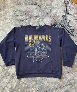 Wolverines Michigan Vintage Style Tshirt Pullover Hoodie Crewneck Sweatshirt Reprinted Full Color Full Size Gifts For NFL Fans
