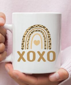 Xoxo Coffee Mug, Leopard Rainbow Mug, Vintage Valentine Mug, Valentines Day Gift For Her, Vday Girlfriend Gift