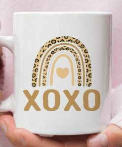 Xoxo Coffee Mug, Leopard Rainbow Mug, Vintage Valentine Mug, Valentines Day Gift For Her, Vday Girlfriend Gift