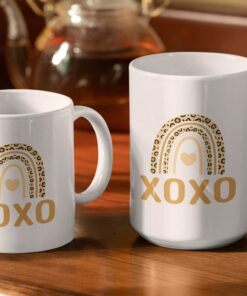 Xoxo Coffee Mug, Leopard Rainbow Mug, Vintage Valentine Mug, Valentines Day Gift For Her, Vday Girlfriend Gift