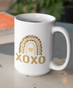 Xoxo Coffee Mug, Leopard Rainbow Mug, Vintage Valentine Mug, Valentines Day Gift For Her, Vday Girlfriend Gift