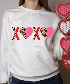 Xoxo Valentine's Day Sweatshirt Design, Leopard Print, Cute Valentines Shirt, Vday Sweatshirt, Valentines Day Gift