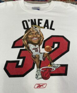 Y2K Vintage Style NBA Reebok Miami Heat Shaquille O’Neal Tshirt Hoodie Crewneck Sweatshirt Reprinted Full Color Full Size Gifts for NBA Fans
