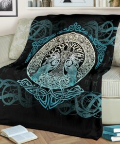 Yggdrasil and Ravens Viking Blanket