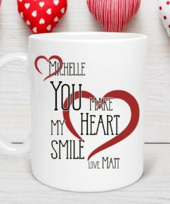 You Make My Heart Smile Valentine's Day Mug, Gift for Boyfriend, Valentine Gift For Him, Valentine's Day Gift