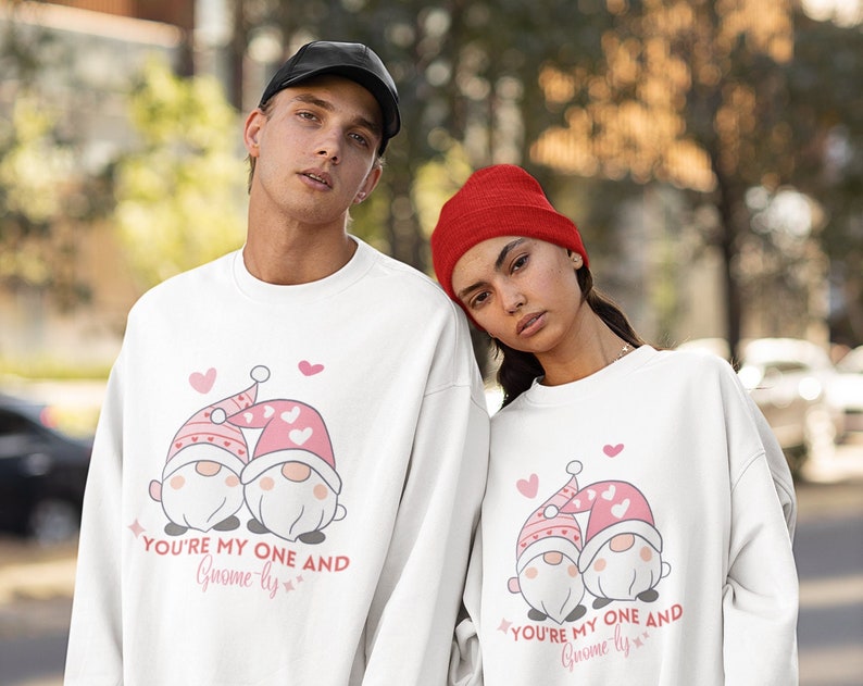 You're my One and Gnome-ly, Unisex Valentines Day Sweatshirt, Womens Valentines Day Sweatshirt, Valentine Gnome Couple Sweatshirt - Image 2