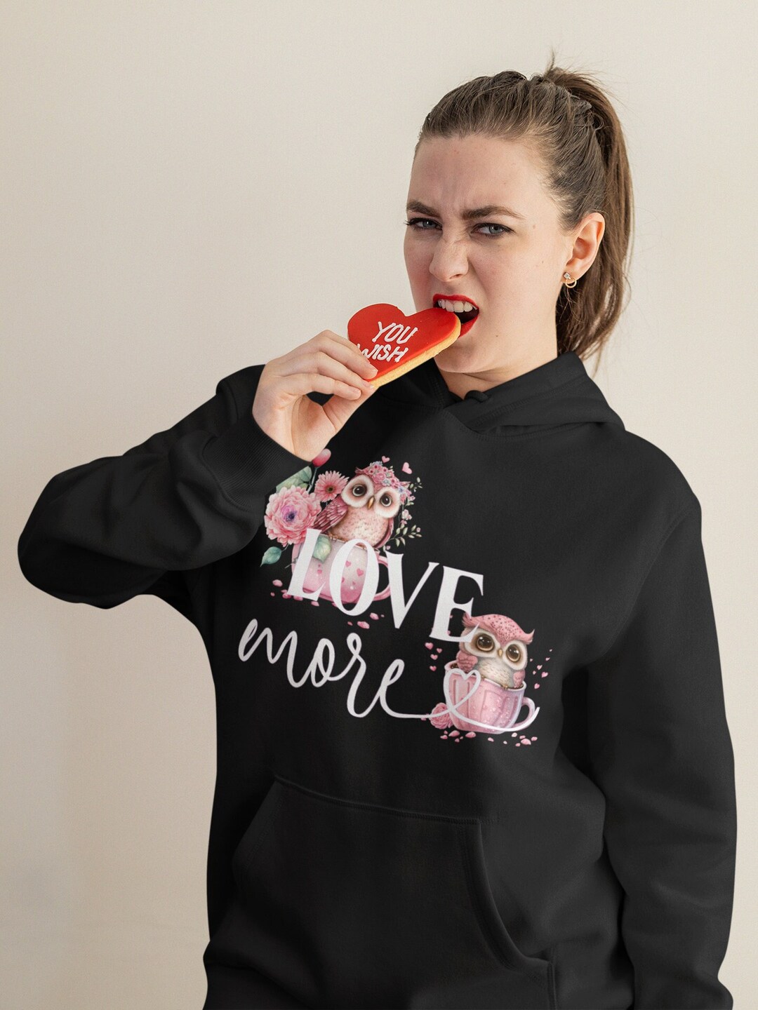 cute owl sweatshirt with hood love love romance style valentine's day or mother's day gift modern women unisex sweater hoodie
