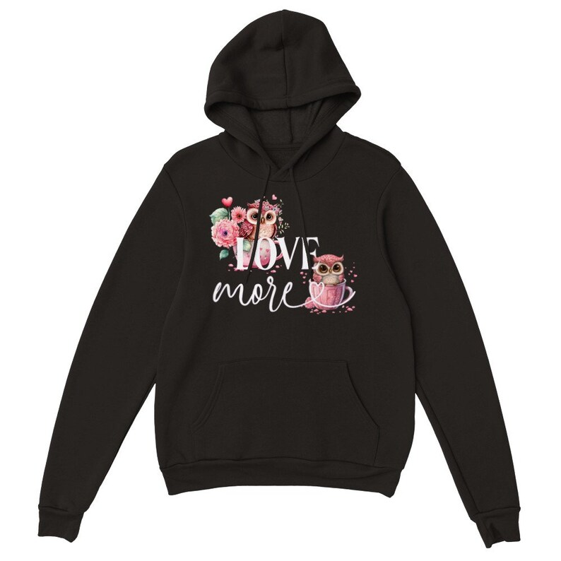cute owl sweatshirt with hood love love romance style valentine's day or mother's day gift modern women unisex sweater hoodie - Image 4