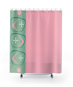 1950's Atomic Retro Pink, Mint Green, Boomerang Mid Century Modern Shower Curtain