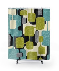 1960s Mid Century Modern Shower Curtain, Retro Shower Curtain, Teal Shower Curtain, 1960s Bathroom Decor, Apartment Bathroom