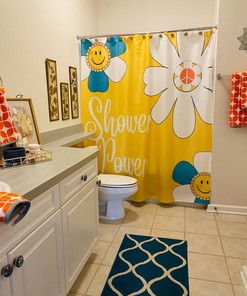 1970's Shower Curtain, Trendy Home Decor, Shower Power, Retro Groovy, Cheerful Yellow, Happy Flower, Groovy Shower Curtain