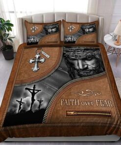 Faith Over Fear Jesus Bedding Set Jesus Duvet Cover, Christian Home Decor, Birthday Gift