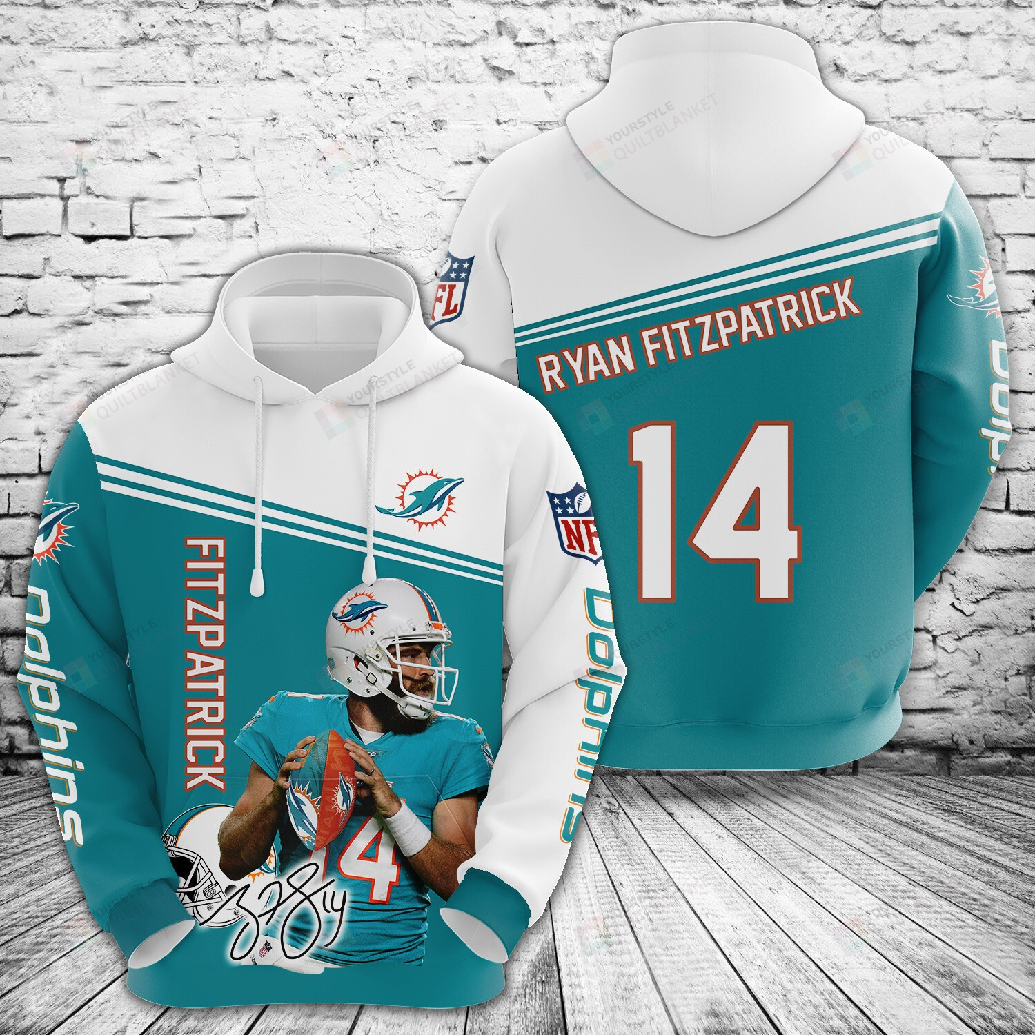 3D Hoodie Miami Dolphins Nfl Fitzpatrick 14 Signature Go Fins, Gift For True Fans