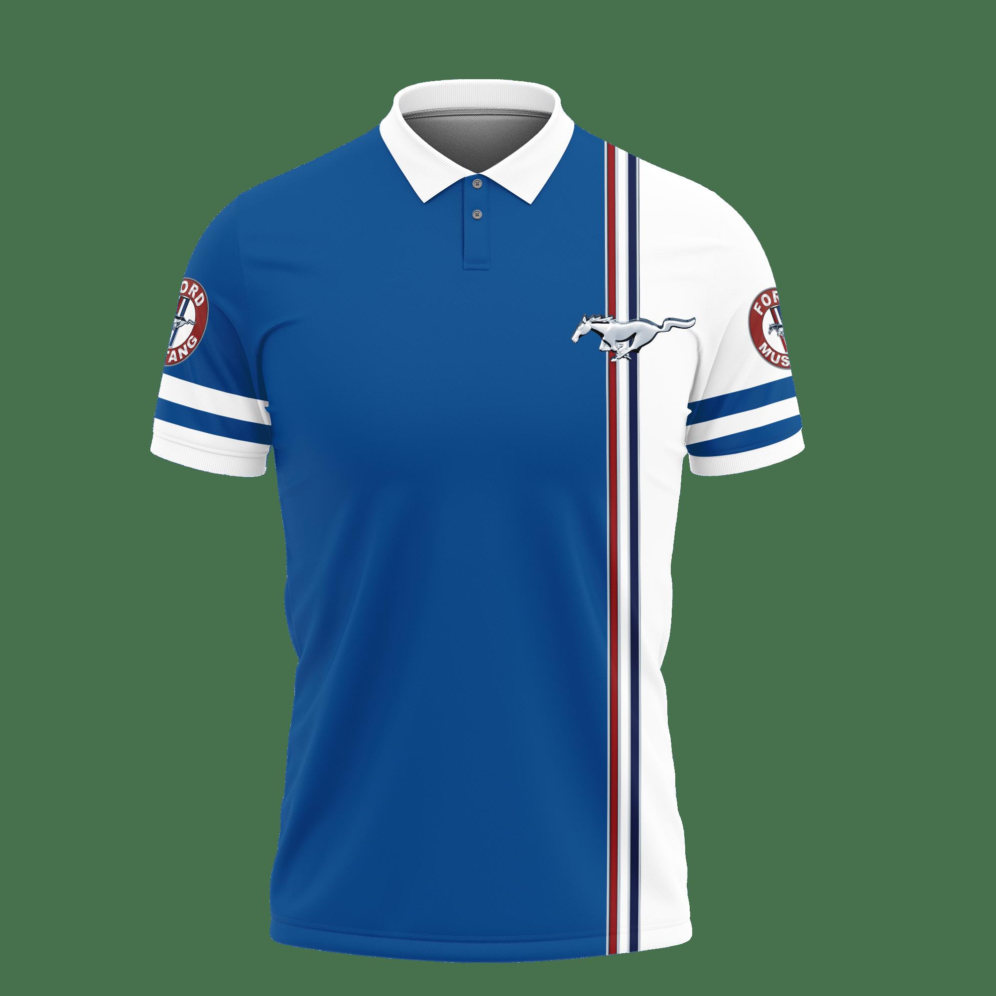 3D Printed Ford Mustang PVT-VA Polo Shirt Ver 1 (Blue) - Image 2