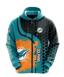3D Printed Miami Dolphins NFL Zip Hoodie - Gift for Fans