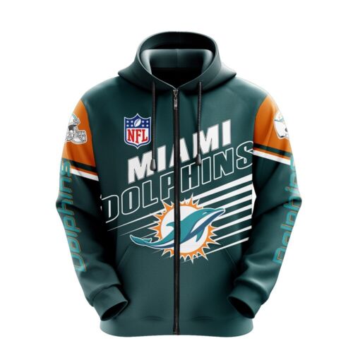 3D Printed Miami Dolphins Zip-Up Hoodie - Gift for Fans