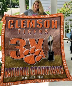 3X National Champions Ncaa Clemson Tigers Green Quilt Blanket Bedding Set