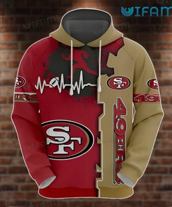 49ers Hoodie 3D Heartbeat Red Brown San Francisco 49ers Gift