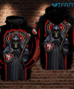 49ers Skull Hoodie 3D Death Holding Logo San Francisco 49ers Gift