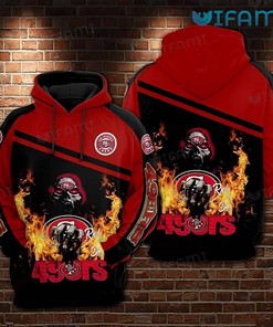 49ers Skull Hoodie 3D Fire Death Holding Logo San Francisco 49ers Gift