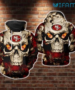 49ers Skull Hoodie 3D Fire Eyes San Francisco 49ers Gift