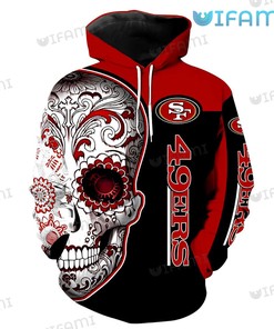 49ers Skull Hoodie 3D Floral Skull San Francisco 49ers Gift
