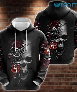 49ers Skull Hoodie 3D Rose Skull San Francisco 49ers Gift