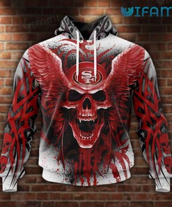 49ers Skull Hoodie 3D Skull With Angel Wings Art San Francisco 49ers Gift