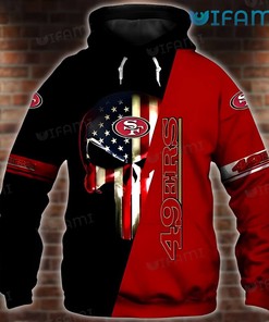 49ers Skull Hoodie 3D USA Flag Punisher Skull San Francisco 49ers Gift