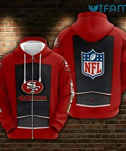 49ers Zip Up Hoodie 3D Hexagon Diagonal Stripe Pattern San Francisco 49ers Gift