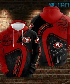 49ers Zip Up Hoodie 3D Punisher Skull San Francisco 49ers Gift