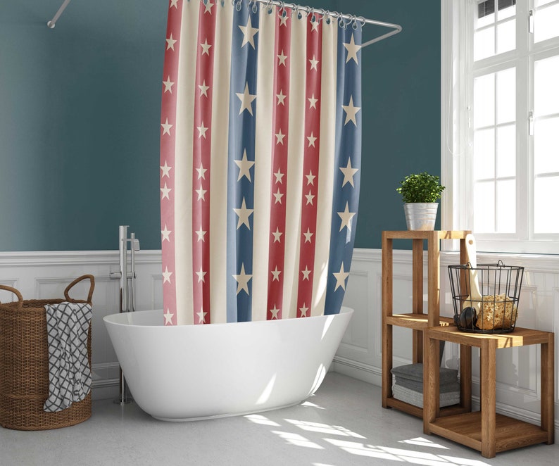 4Th July Usa America Flag Shower Curtain, Independence Day Celebration Stars Stripes Fabric Bathroom Curtain - Image 2